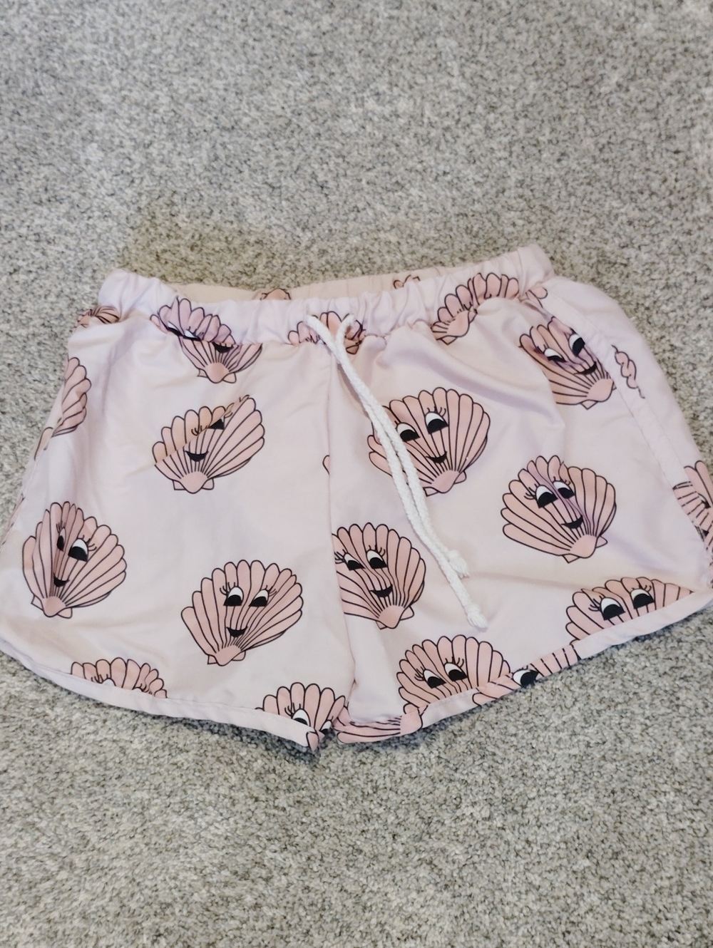 Girls' Pink Shell-Print Swim Trunks with Drawstring